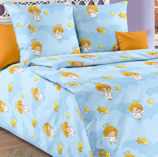 Полуторный комплект детского постельного белья Ангел-хранитель перкаль