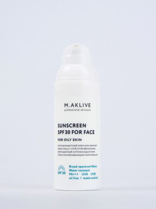 M.Aklive Sunscreen SPF30 for face for oily skin,150ml/Солнцезащитный крем SPF30 для жирной кожи лица
