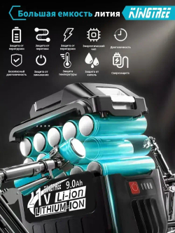 Kingtree Tool DTW700 1800N.m Бесщеточный Электрический Ударный Гайковерт С Высоким Крутящим Моментом 1/2 Дюйма - 1 Аккумулятора 9,0 Ач 21В И Ящик Для Инструментов