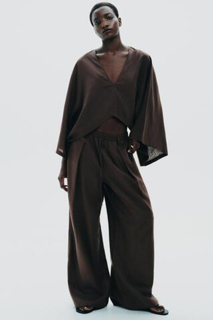 ZARA КИМОНО-НАКИДКА АСИММЕТРИЧНОГО КРОЯ, КОРИЧНЕВЫЙ