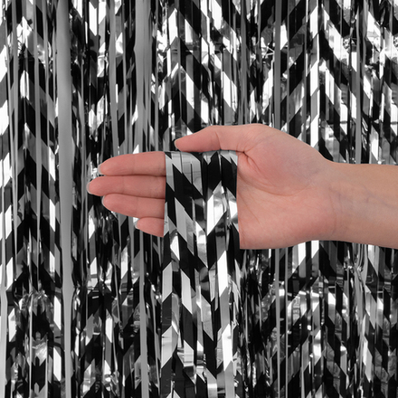 Занавес Дождик Зигзаги, Черный/Серебро, Металлик, 100*200 см