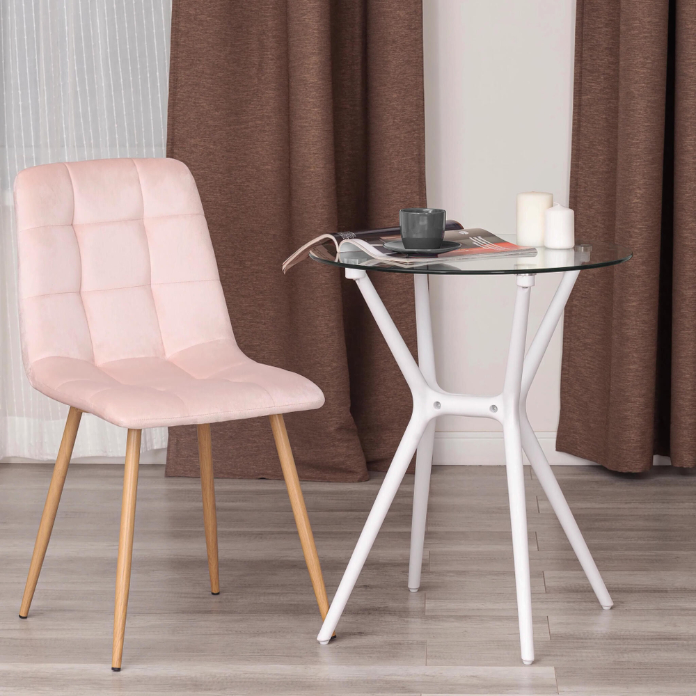 Стул CHILLY (mod. 7094-1) вельвет/металл, 44,5х52,5х86 см, pink (розовый) HLR39 / натуральный
