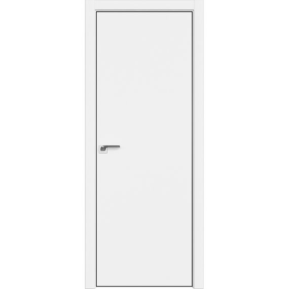 Фото межкомнатной двери экошпон Profil Doors 1E аляска алюминиевая чёрная кромка с 4-х сторон