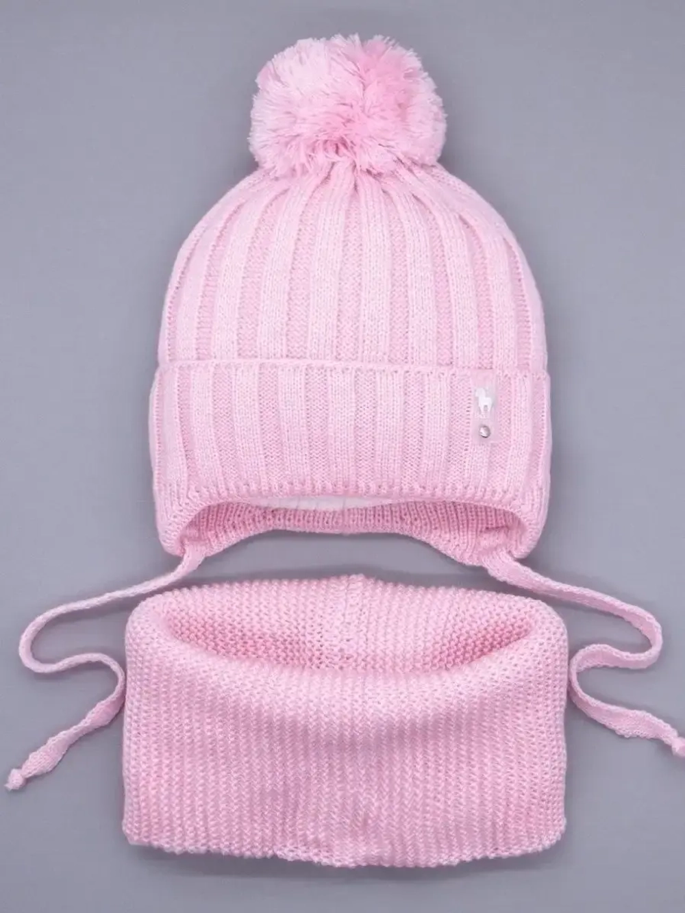 Шапка для девочек осенняя и снуд, розовая