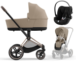 Коляска 3 в 1 Cybex Priam IV Rosegold и автокресло Cloud G i-Size Moon Black Cozy Beige