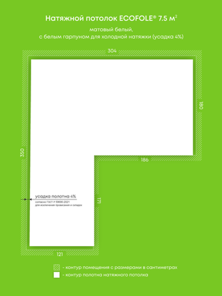 Матовый натяжной потолок 7.5 м2