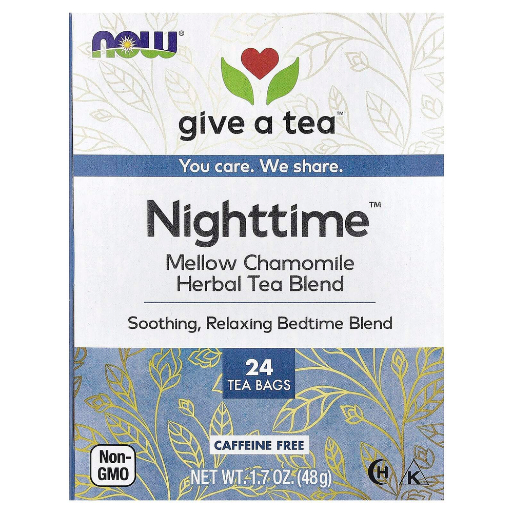 NOW Foods, Смесь травяного чая, Nighttime ™, без кофеина, 24 чайных пакетика, 48 г (1,7 унции)