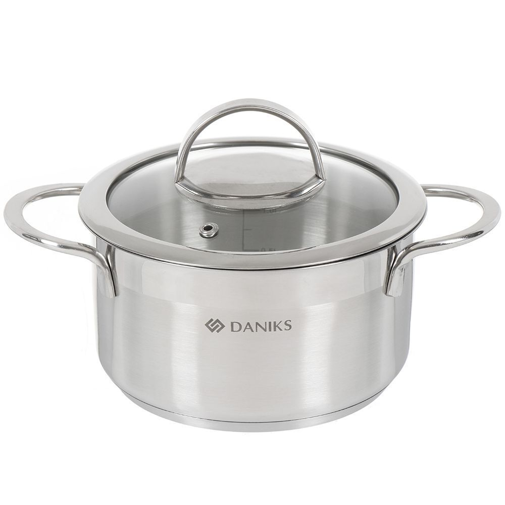 Кастрюля нерж, 1.8 л, с крыш, крышка стекло, Daniks, Бонн, GS-01319-16CA, индукц