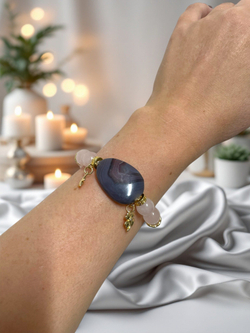 Браслет для Весов, агат и кварц, розовый