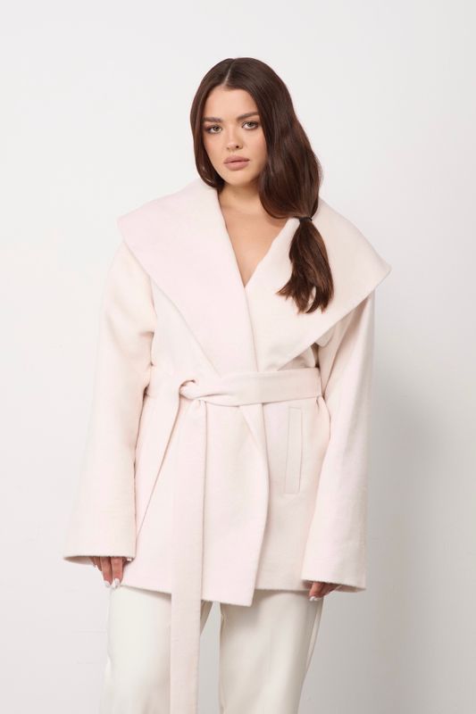 Пальто укороченное с широким воротником, молочный