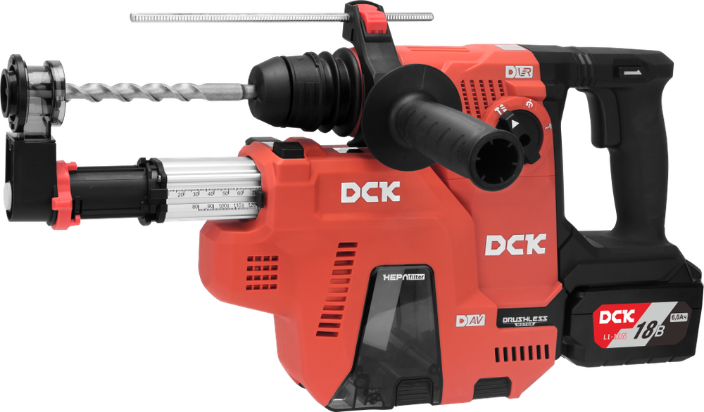 DCK KRH20V-26 Перфоратор аккумуляторный бесщеточный, 18В. 2,8 Дж, 2*6А/ч с пылесосом.