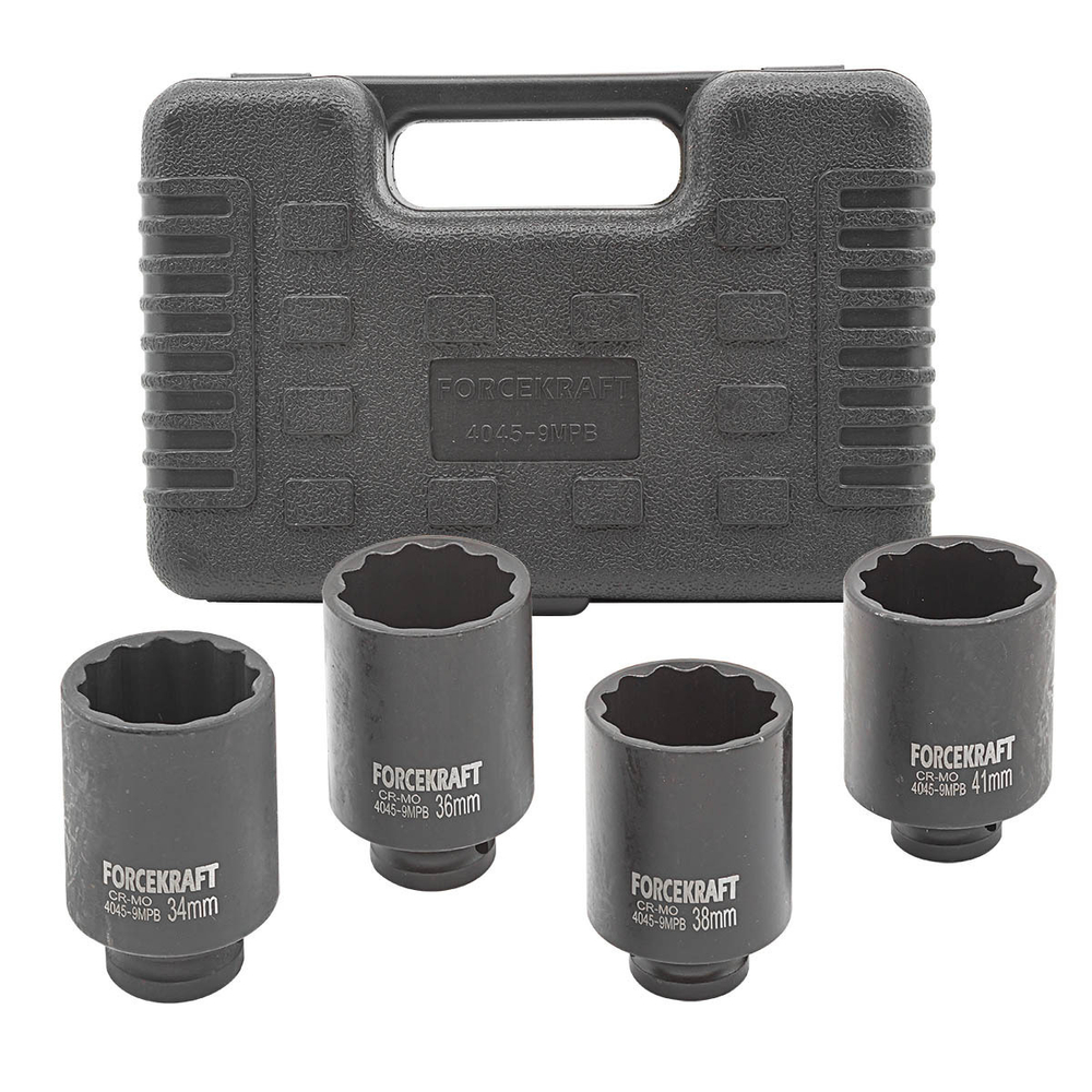 Головки ударные глубокие, набор 4пр., 1/2''(12гр.) FORCEKRAFT FK-4045-9MPB