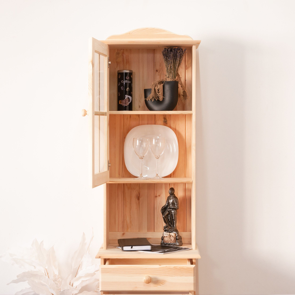 Шкаф Лена однодверный из сосны, с полкой (верхняя часть буфета Лена), в натуральной отделке