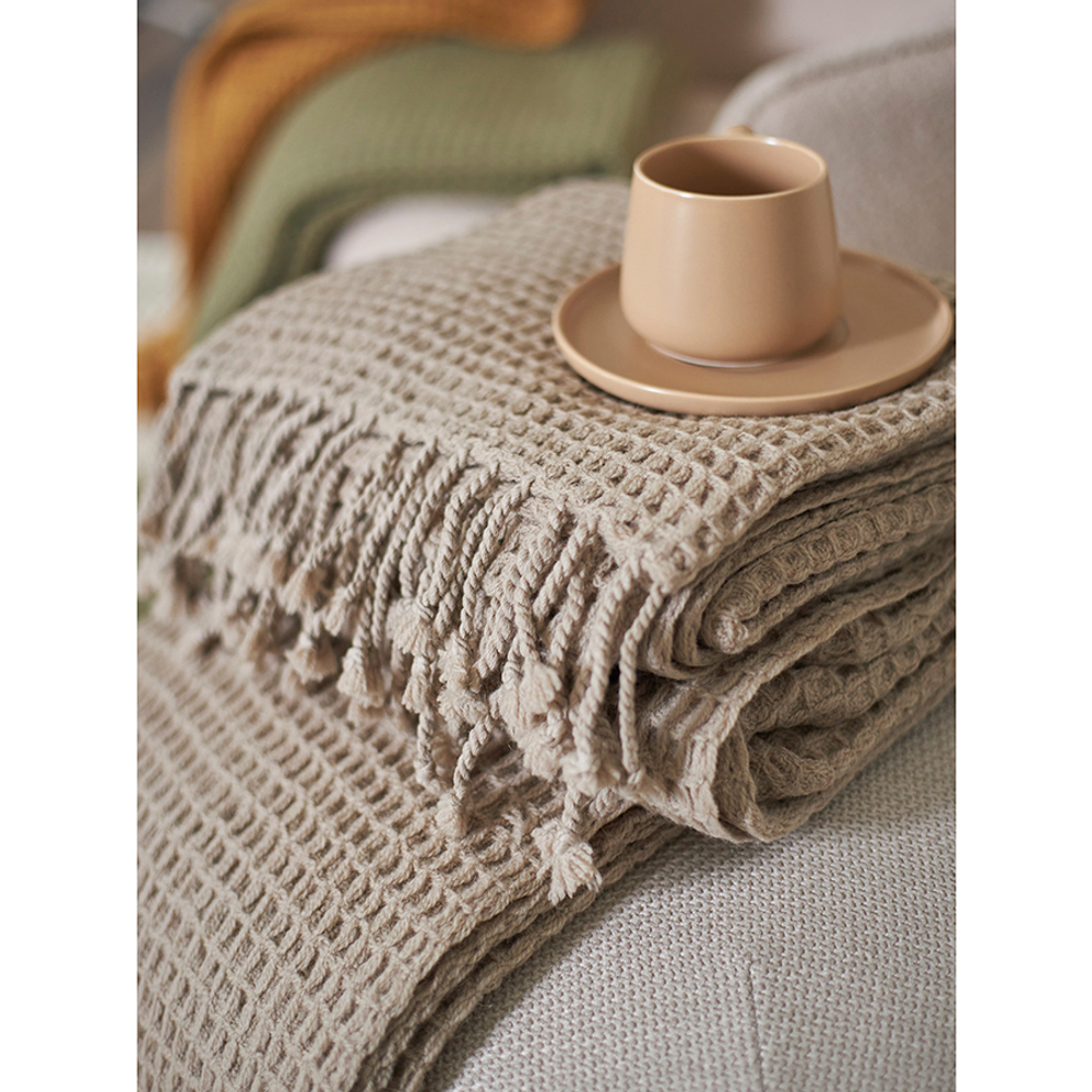 Плед из шерсти бежево-серого цвета из коллекции essential, 130х180 см