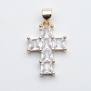 Подвеска Крест, цвет золото, фианиты, размер 20*14 мм + бейл 5 мм, цена за 1 шт