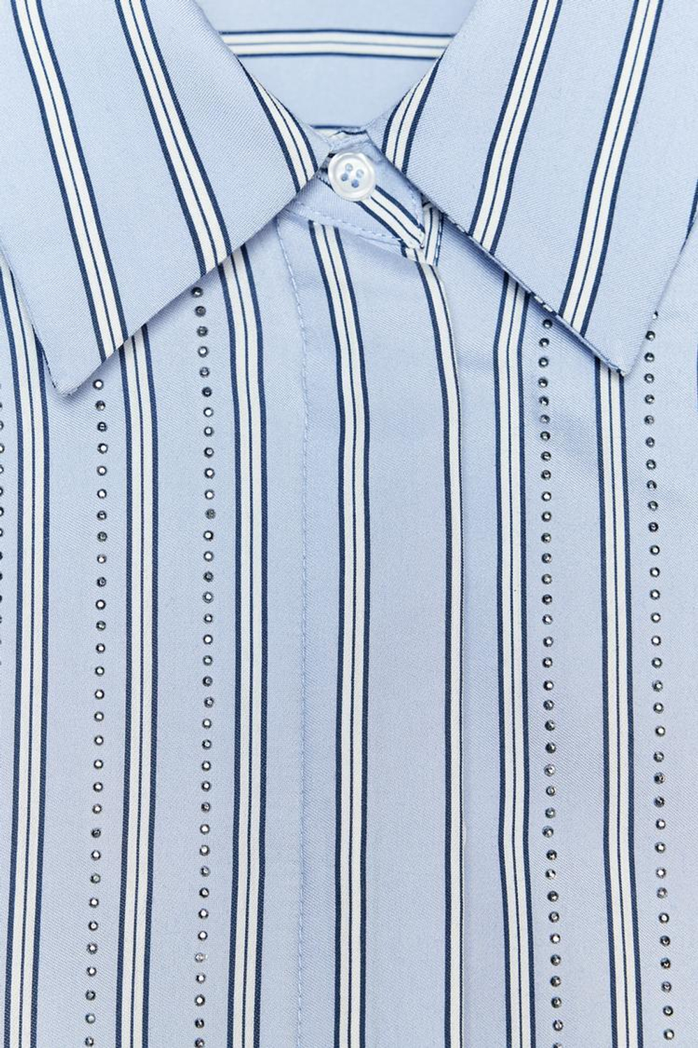 ZARA РУБАШКА ОВЕРСАЙЗ В ПОЛОСКУ С БУСИНАМИ, СИНИЙ/БЕЛЫЙ