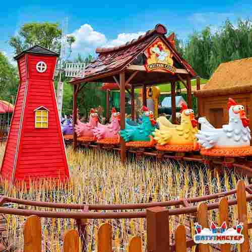 Быстрые американские горки «Куриный переполох», 6 кабин 6 мест, 14×6×4 м