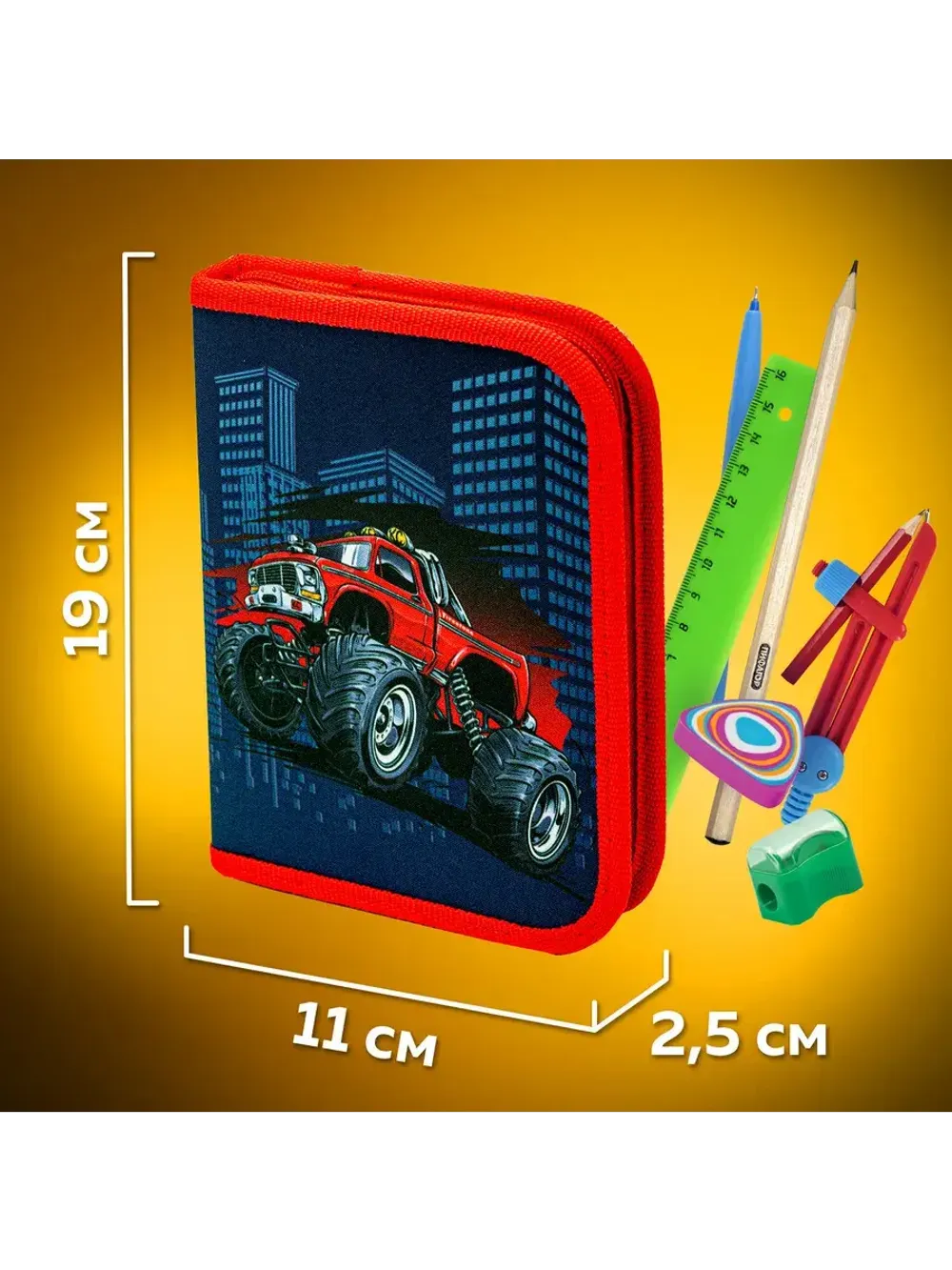 Пенал ПИФАГОР, 1 отделение, полиэстер, 19х13 см, "Monster ca