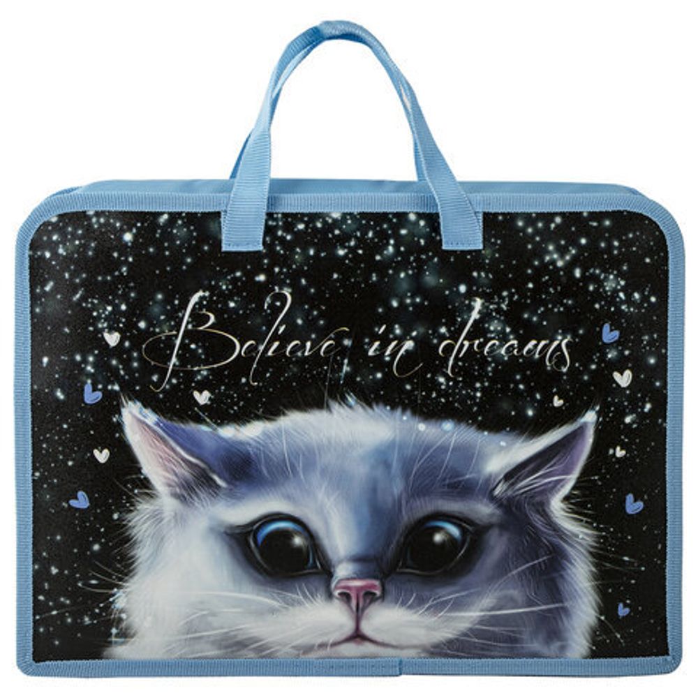 РЕЗЕРВ Папка на молнии с ручками ЮНЛАНДИЯ А4, 1 отделение, пластик, ширина 75 мм, "White cat", 270954