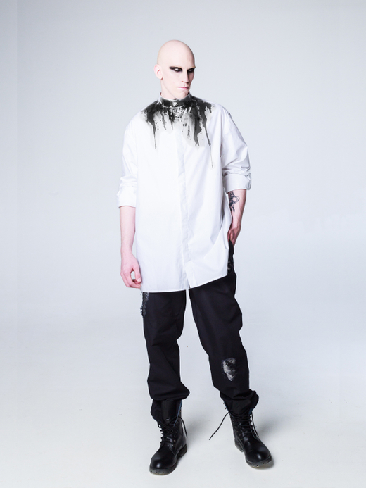 Рубашка "Смородина" с окрашиванием. Бело-черная