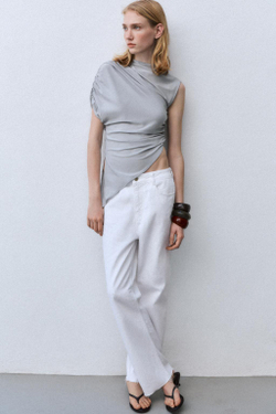 ZARA ТОП АСИММЕТРИЧНОГО КРОЯ, СВЕТЛО-СЕРЫЙ