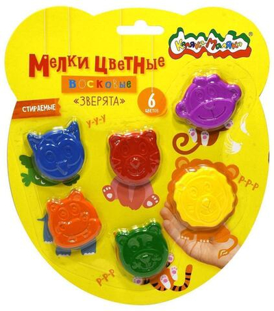 Мелки восковые 6 цв. фигурный 40 мм "Зверята" (Каляка-Маляка )
