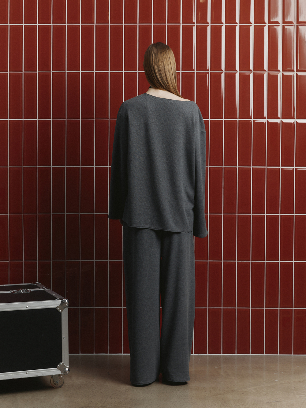 Костюм в пижамном стиле (брюки, лонгслив), цвет серый меланж