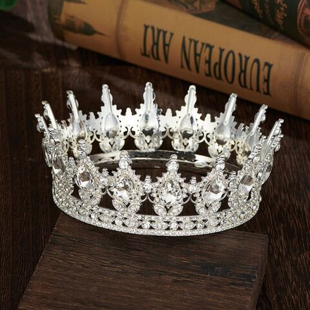 Декоративная корона на торт, серебро (Белые камни)