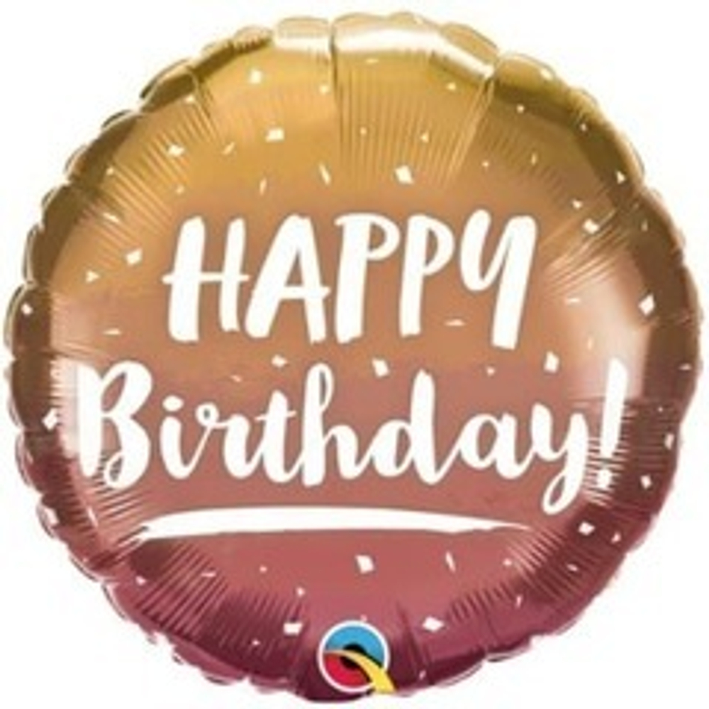 Q 18" Круг, Happy birthday! Омбре Rose gold, 1 шт.