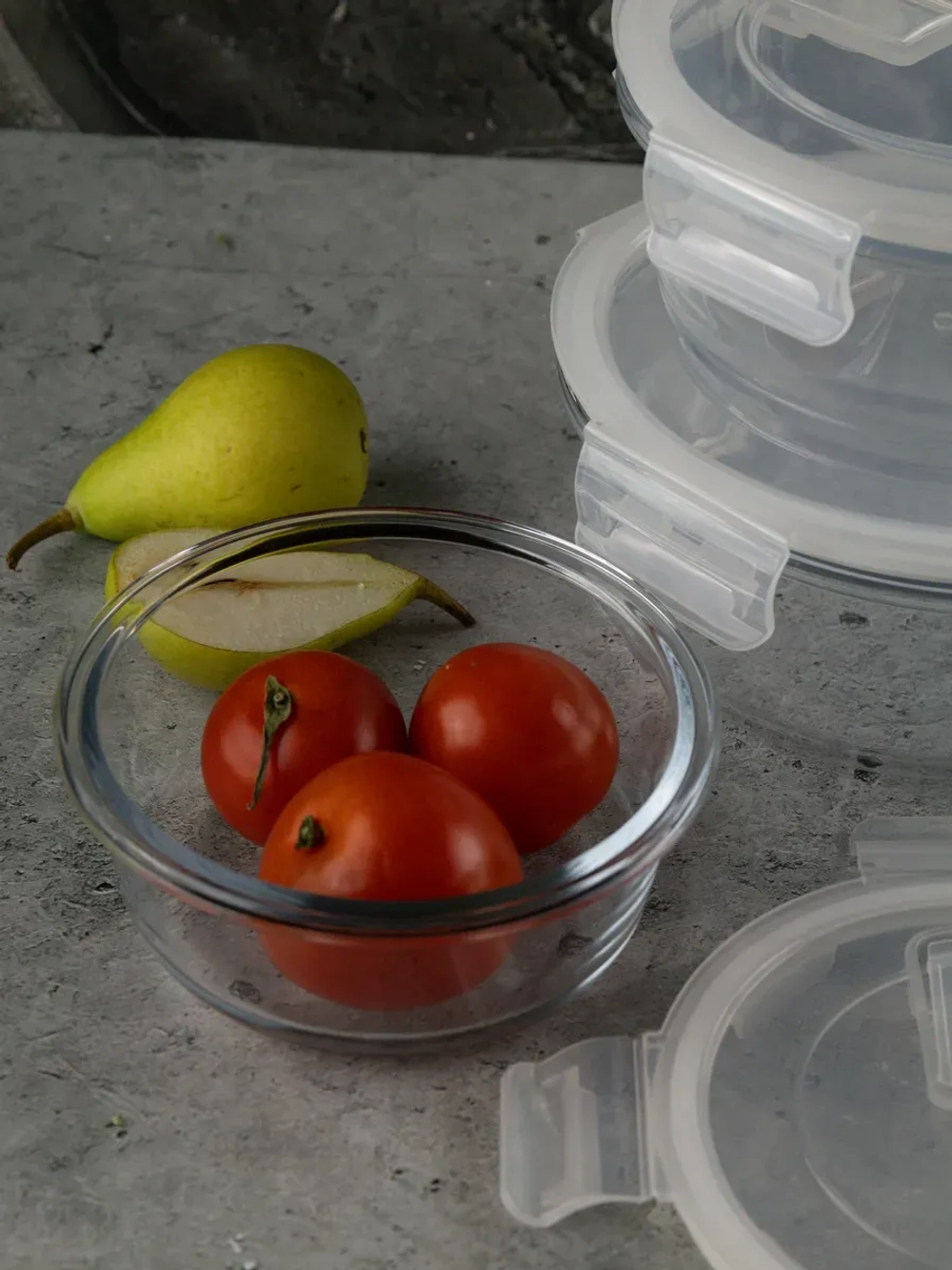 Контейнеры для еды стеклянные, 3 шт, круглые 880/600/325 мл