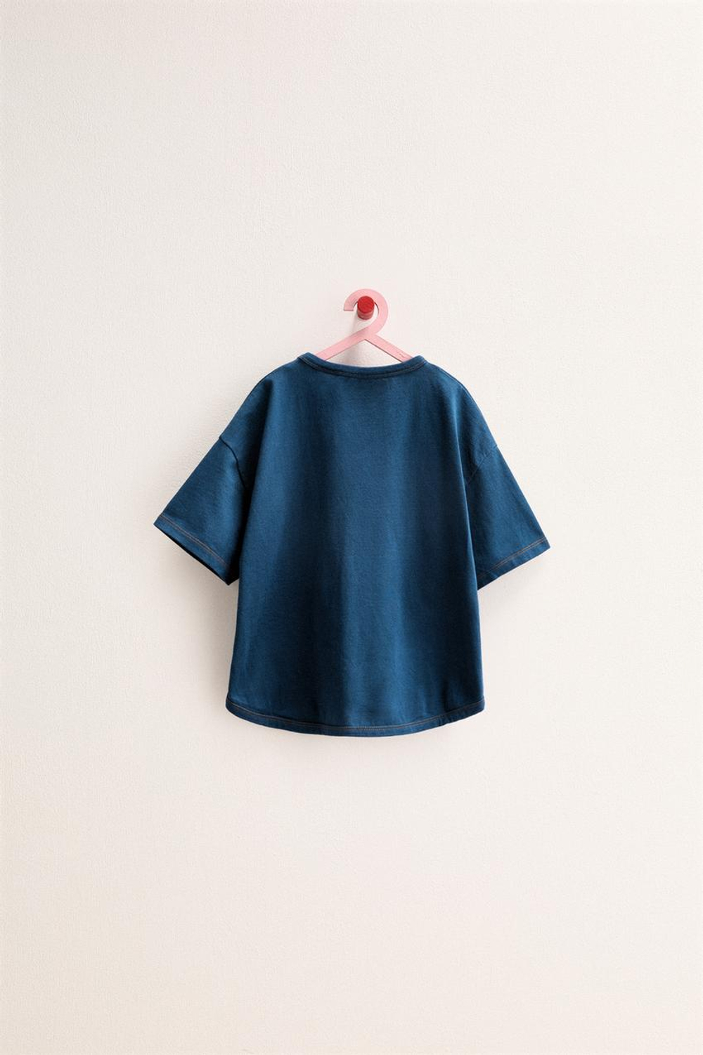 ZARA TIMELESS - ОДНОТОННАЯ ФУТБОЛКА ИЗ ХЛОПКА, ИНДИГО