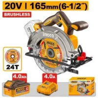 Аккумуляторная циркулярная пила BL 20В 165мм. 1хАКБ 4Ач и ЗУ 4А INGCO CSLI16523 INDUSTRIAL