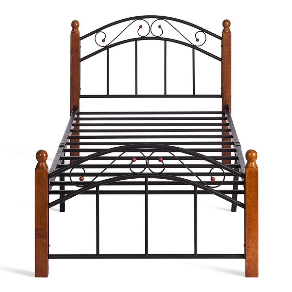 Кровать AT-8077 - дерево гевея/металл, 90*200 см (Single bed), красный дуб/черный