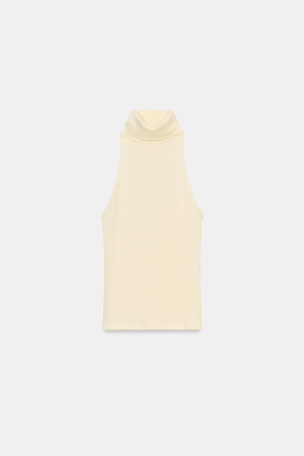 ZARA ТОП С ВЫСОКИМ ВОРОТНИКОМ БЕЗ РУКАВОВ, ЭКРЮ