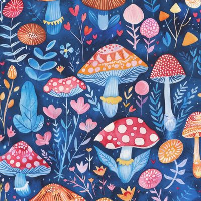 Грибы на ярком синем фоне