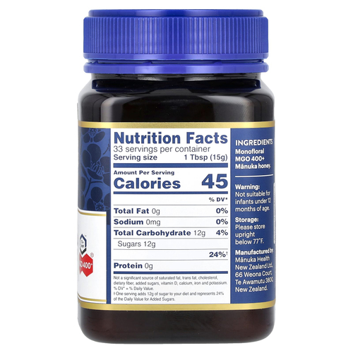 Manuka Health, Необработанный мед манука, UMF 13+, MGO 400+, 500 г (17,6 унции)