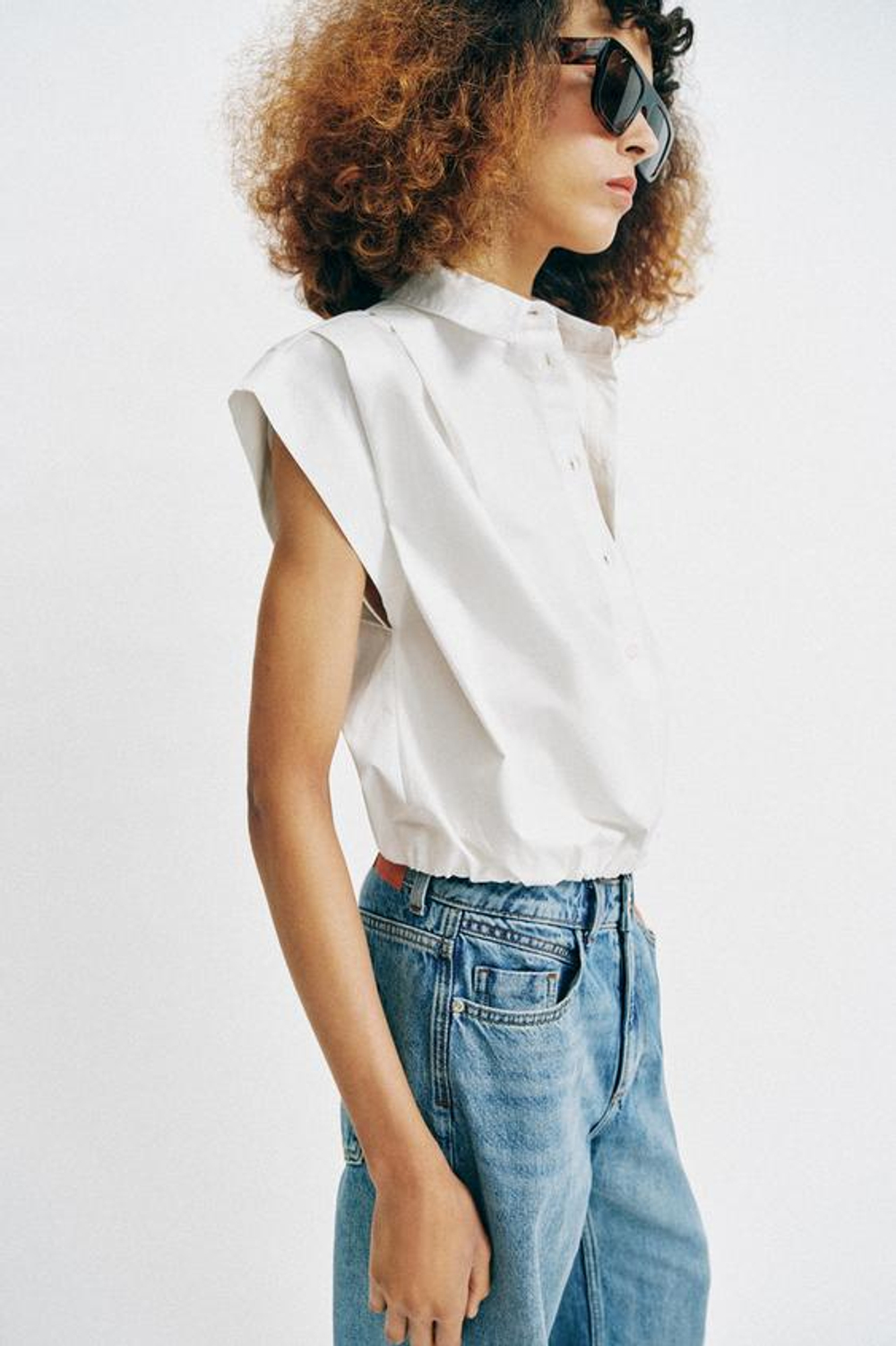 ZARA УКОРОЧЕННАЯ РУБАШКА, БЕЛЫЙ