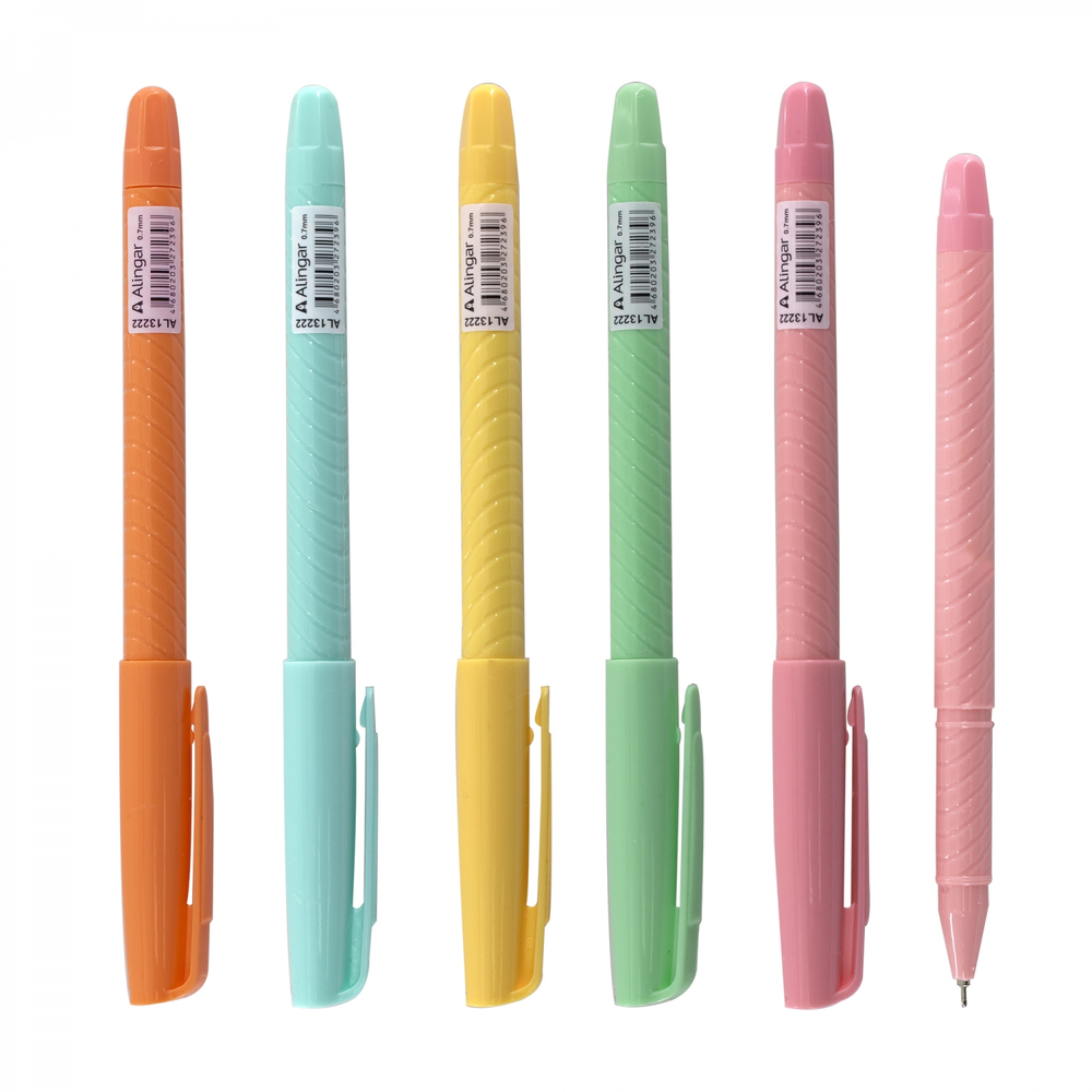 Ручка шариковая Alingar, "Pastel", 0,7 мм, синяя, игольчатый наконечник, круглый цветной пластик. корпус, цвет корпуса пастельный микс, пластик. упак.