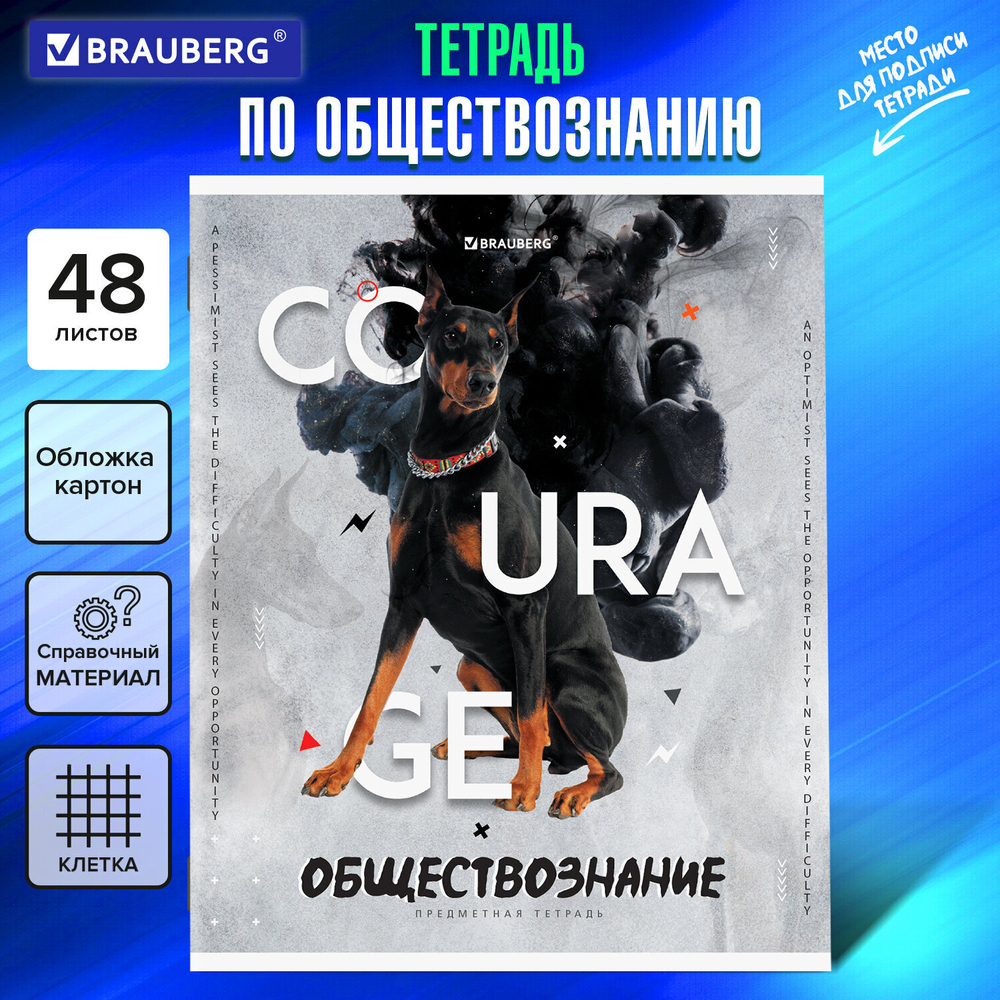 Тетрадь предметная "SPORT CLUB" 48 л. обложка картон ОБЩЕСТВОЗНАНИЕ клетка подсказ BRAUBERG (20 штук в упаковке)