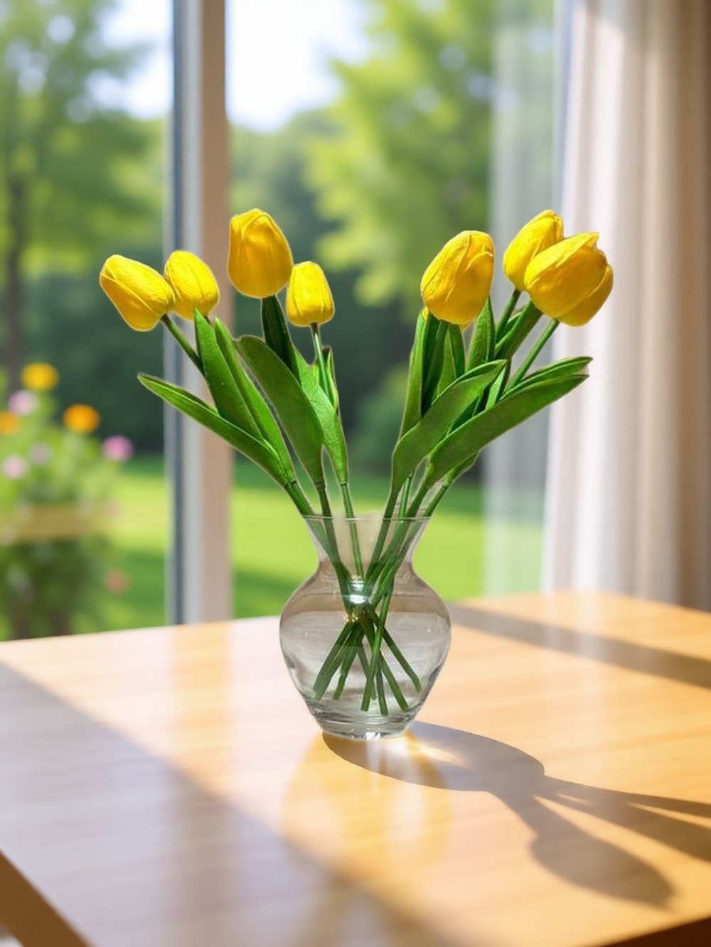 Искусственные цветы, желтые подсолнухи / Высота 44 см. 9 стебелей 9 бутонов/