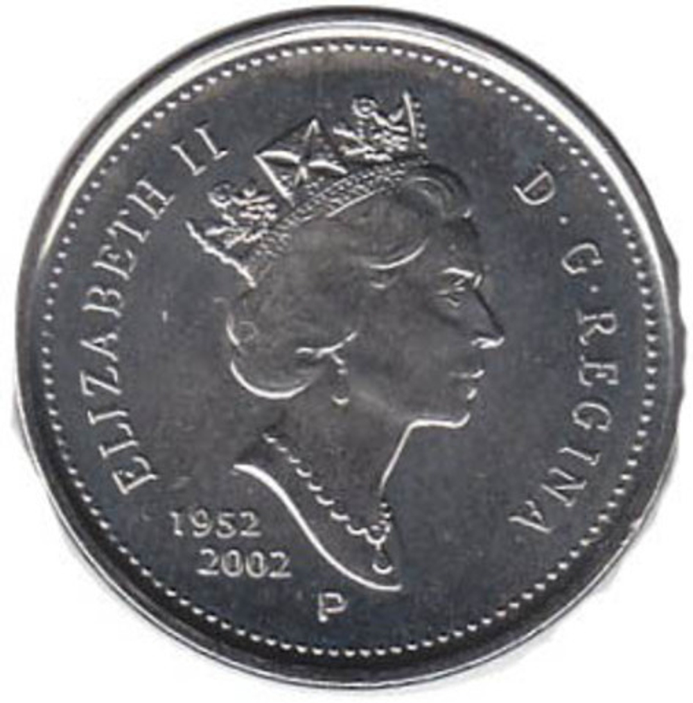 Канада. 10 центов. 2002. Юбилей. 50 лет правления. Парусник. UNC