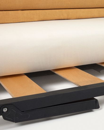 Диван-кровать Tanit горчичный с ножками из массива бука с натуральной отделкой 210 см