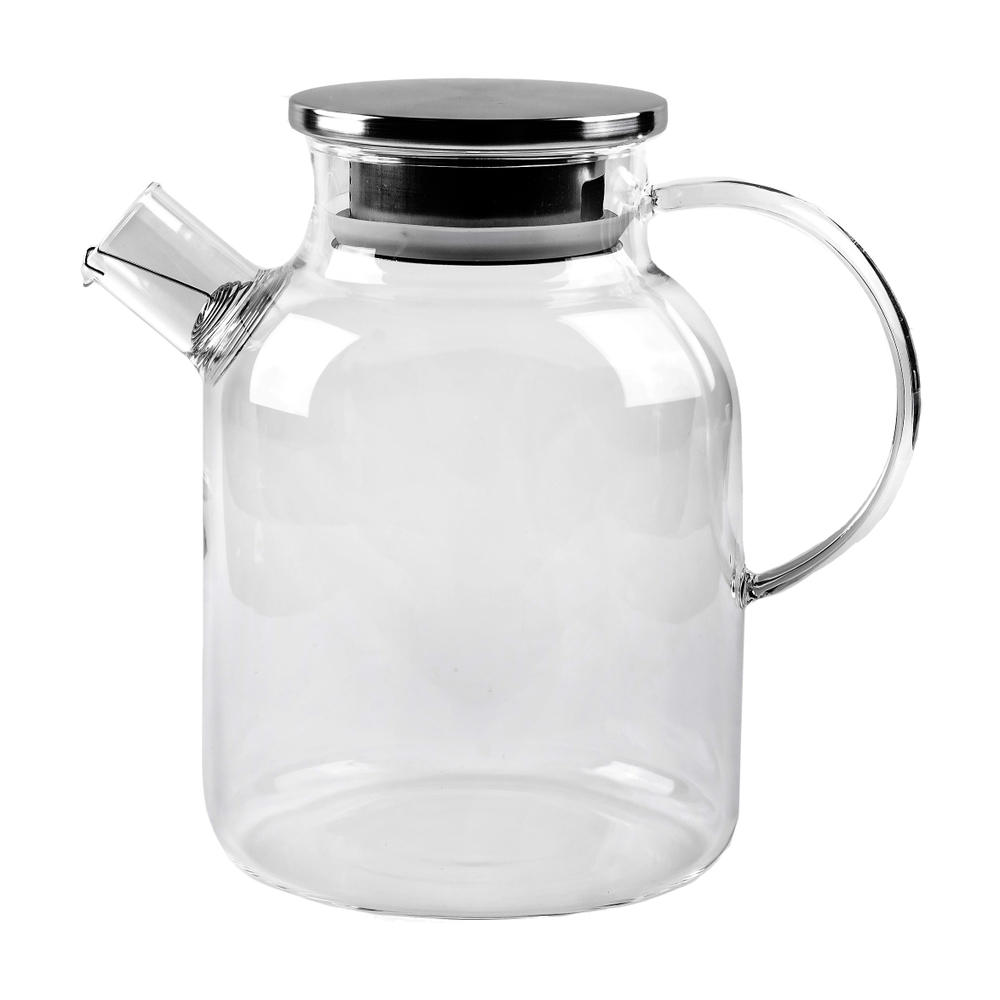 237032 Чайник "Бочонок" 1600мл, стекло (боросилик.,огнеупорное), с пружинным ситом.Металлич. крышка