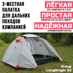 Палатка 3-местная трекинговая Prival LongSinger S3, голубой