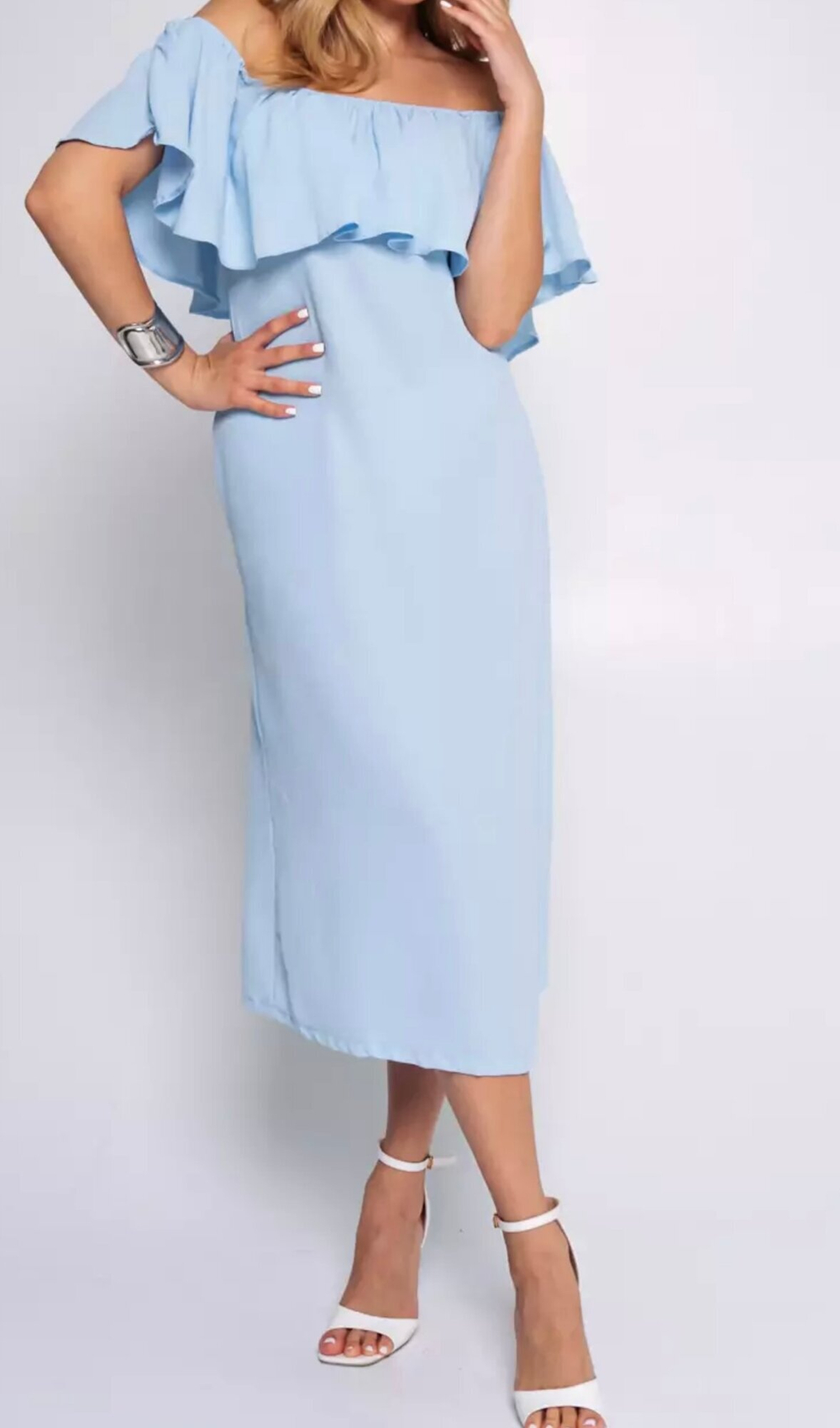 Название товара "Летнее голубое платье с воланом длинное