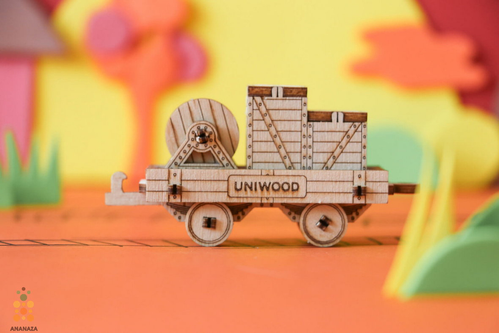 Вагончик с платформой (UNIWOOD) - Миниатюрный деревянный конструктор, 3D пазл, сборная модель