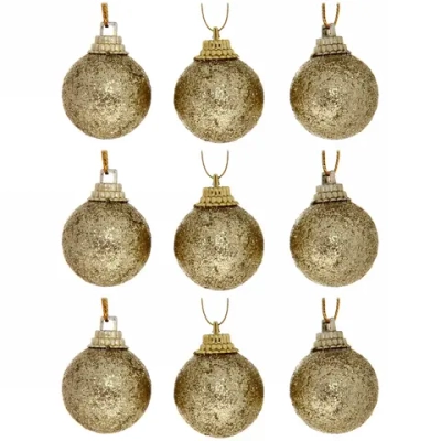 Новогодние шары 3 см (набор 9 шт) «Блестящее напыление», золото