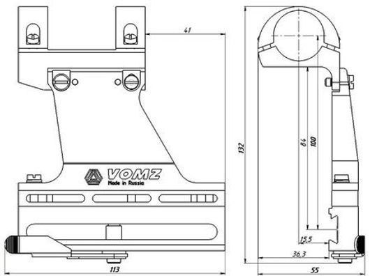 Боковой кронштейн с кольцами 25,4 или 30 мм для ОП-СКС, Вепрь, КО-44, КО-91
