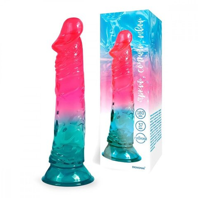 Фаллоимитатор реалистичный на присоске красный и голубой 19 см