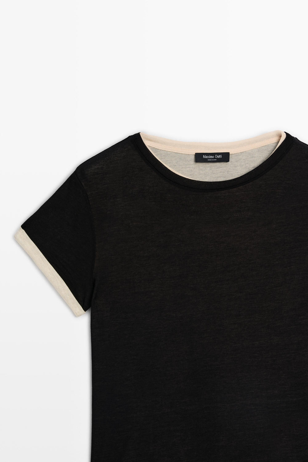 Massimo Dutti Футболка с короткими рукавами и двойной отделкой, черный